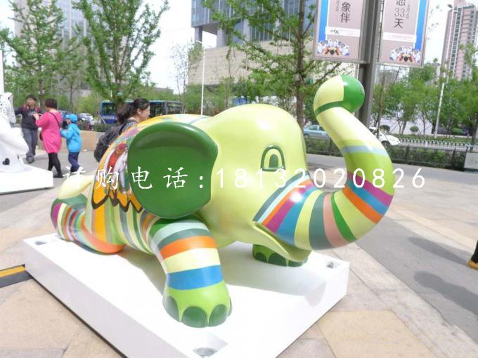 玻璃鋼彩繪動(dòng)物，小象雕塑