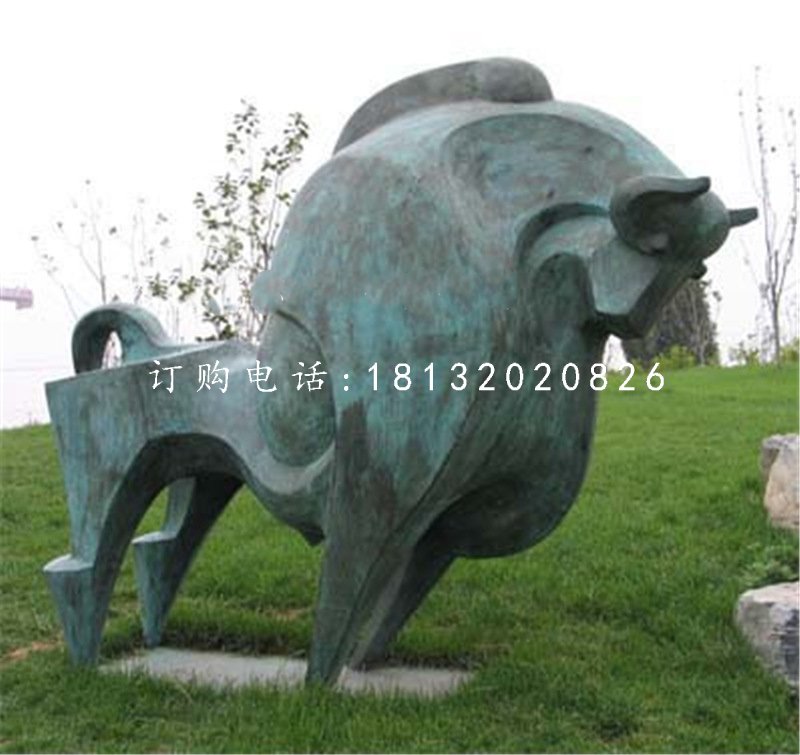 抽象牛雕塑,青銅開(kāi)荒牛