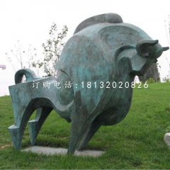 抽象牛雕塑，青銅開荒牛