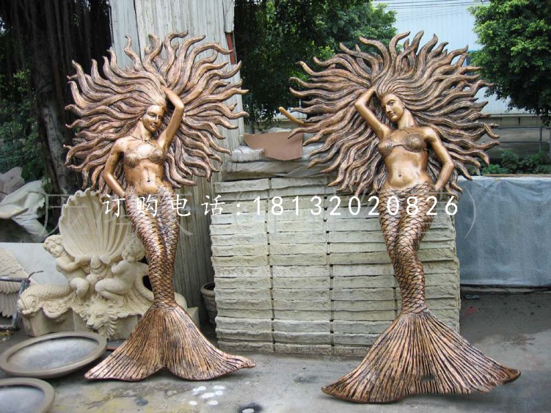 美人魚雕塑,玻璃鋼仿銅雕塑