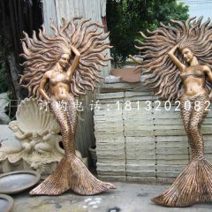 美人魚雕塑，玻璃鋼仿銅雕塑