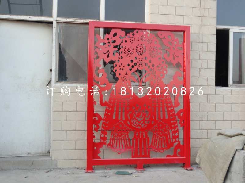 戲曲臉譜雕塑，不銹鋼剪紙雕塑