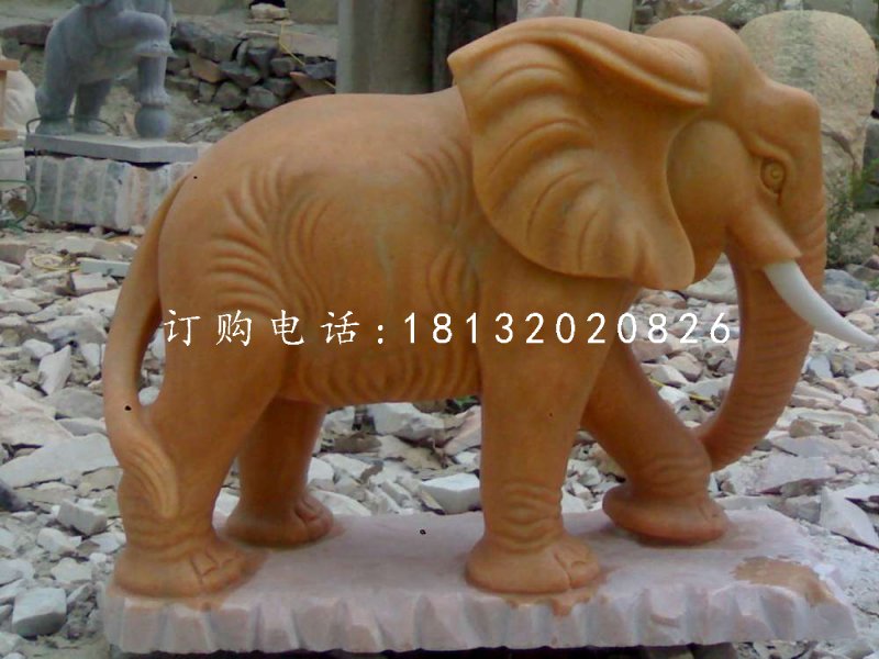 晚霞紅大象,石雕動物
