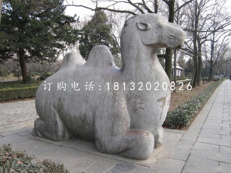臥著的駱駝雕塑，公園動物石雕