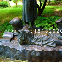 小孩趴著看書雕塑，公園景觀銅雕