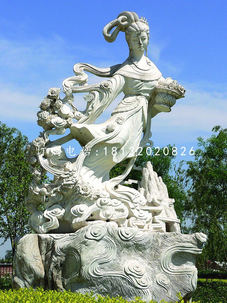 天女散花石雕，公園仙女雕塑