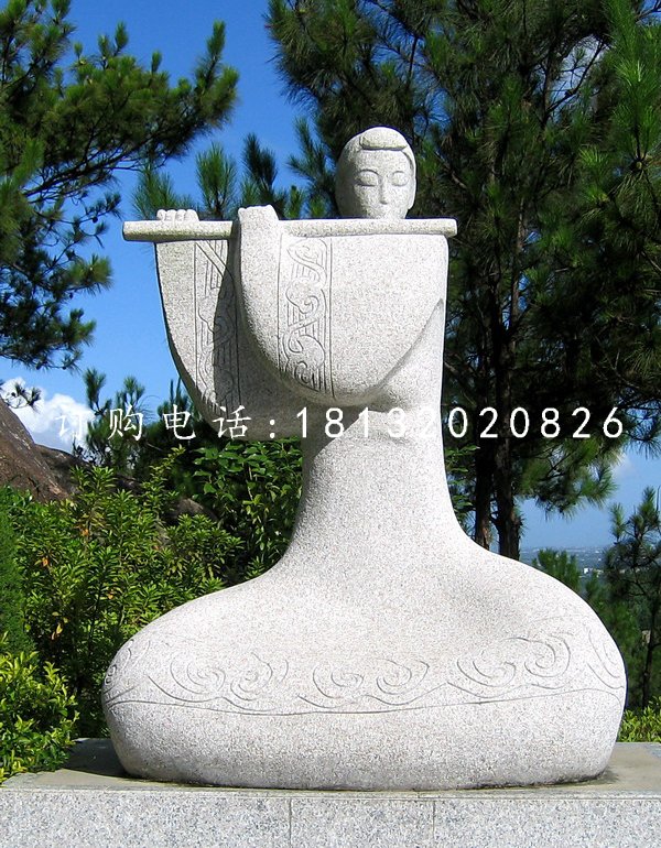 吹笛子雕塑，抽象古代美女雕塑