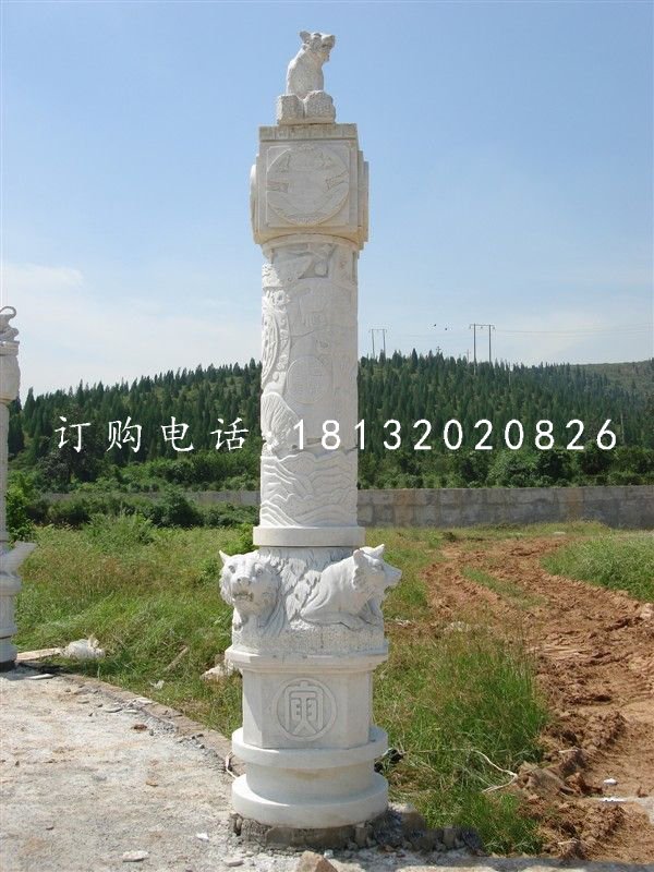 十二生肖柱石雕，漢白玉柱子 (2)