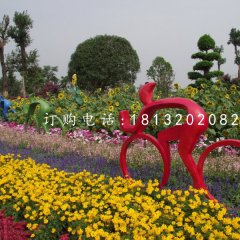 抽象人物騎車子雕塑，不銹鋼景觀雕塑