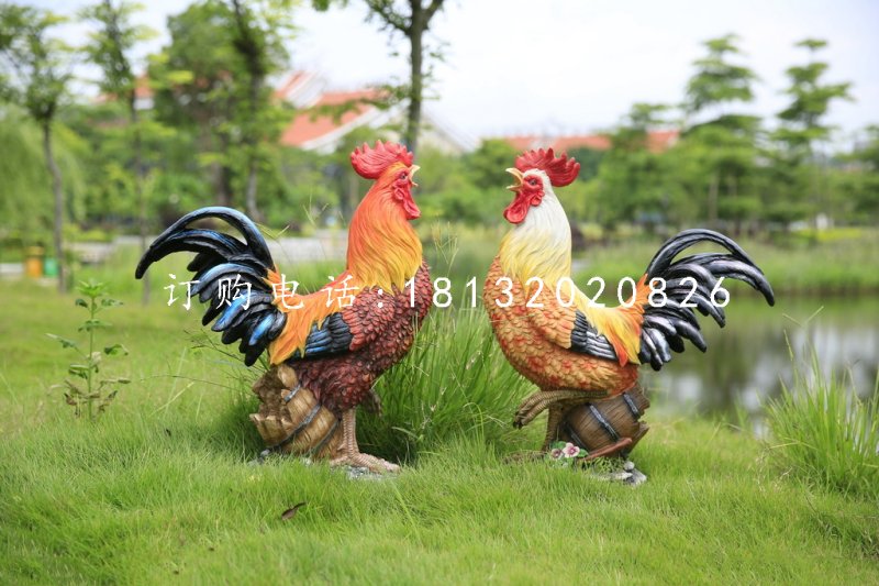 玻璃鋼公雞雕塑，公園動(dòng)物雕塑 (1)