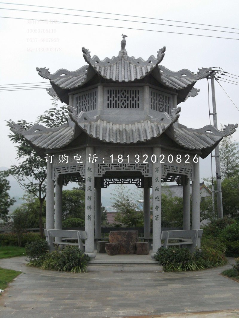 八角涼亭石雕,青石亭子