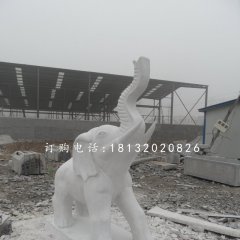 漢白玉大象，象鼻向上大象石雕