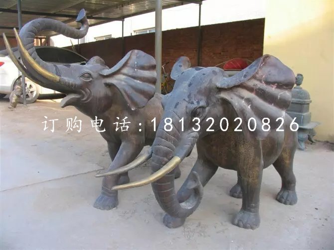 大象銅雕，象鼻向上銅雕 (1)