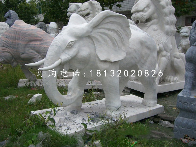 大理石大象，公園動物石雕