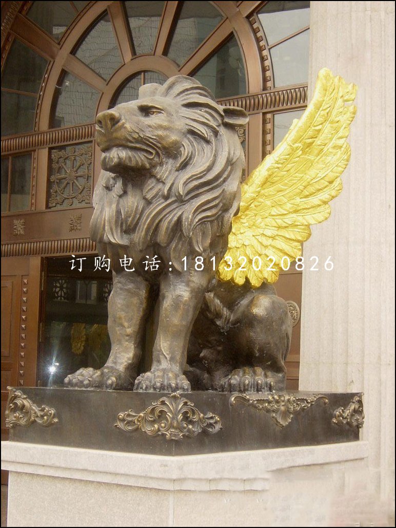 飛獅銅雕，銀行門口銅獅子