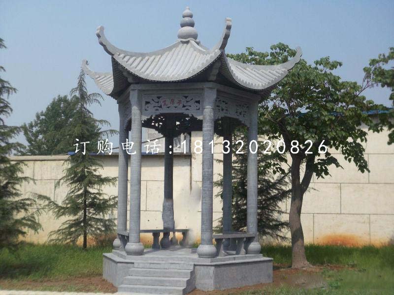 六角青石涼亭，公園景觀石雕