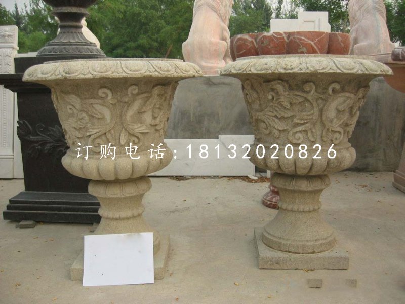 砂巖花盆，歐式花缽雕塑
