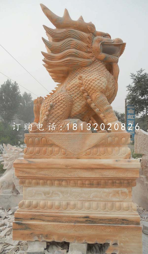 晚霞紅麒麟雕塑，廣場石雕神獸