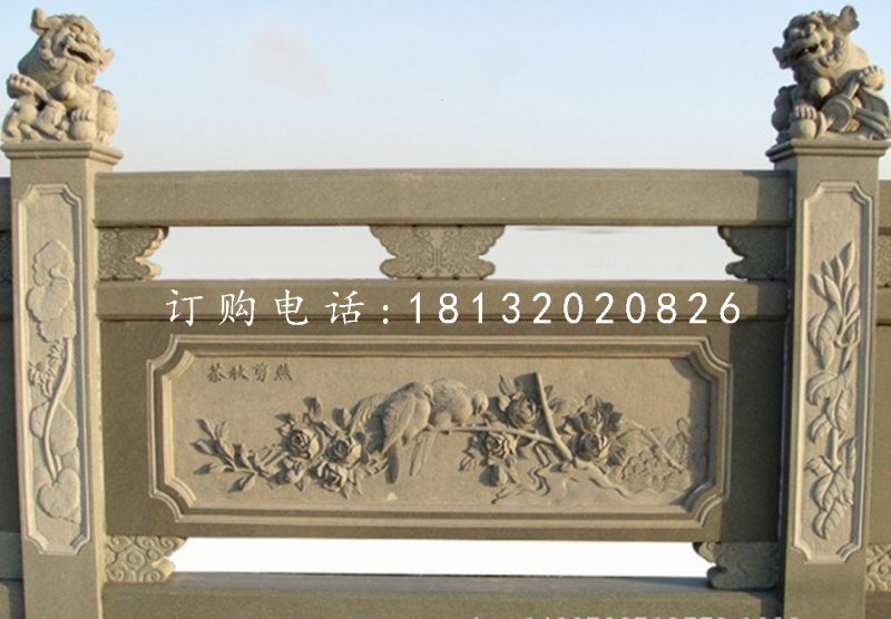 青石欄板雕塑，鳥語花香石浮雕欄板