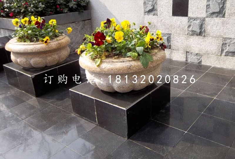 小型石花盆，花缽石雕