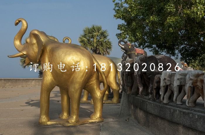 玻璃鋼金色大象，廣場(chǎng)動(dòng)物雕塑