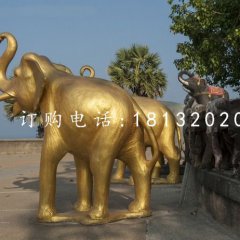 玻璃鋼金色大象，廣場動(dòng)物雕塑