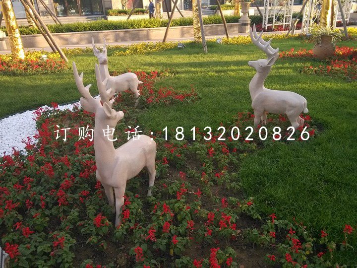 公園小鹿石雕，動(dòng)物雕塑