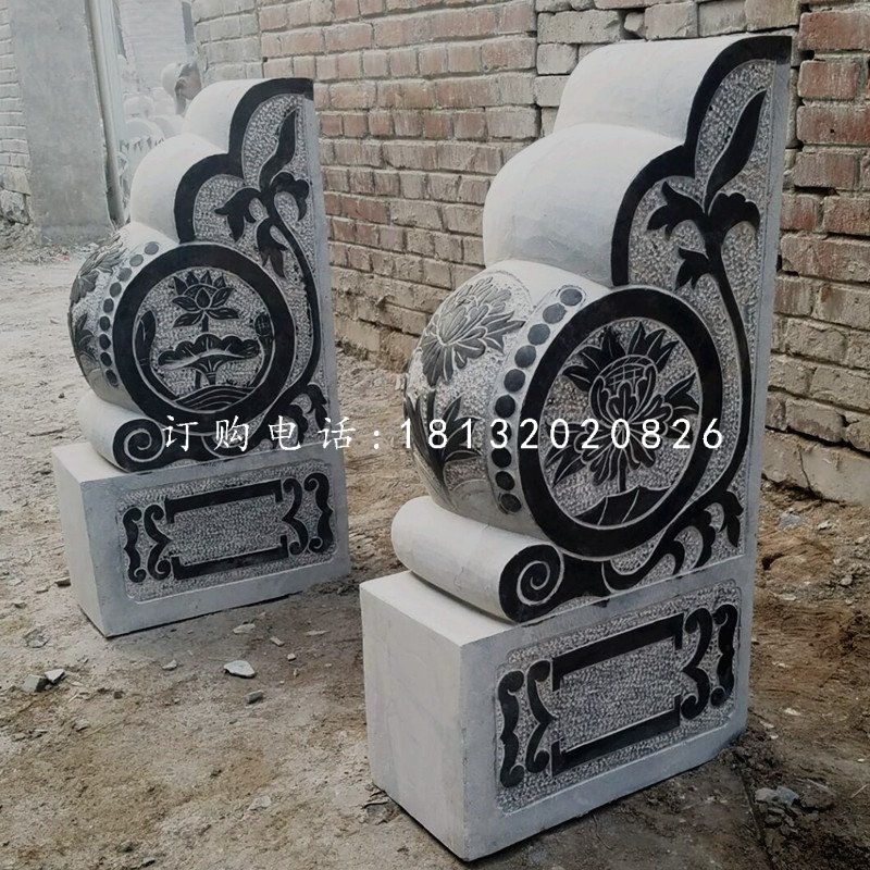 青石仿古門(mén)墩石雕，門(mén)口抱鼓石