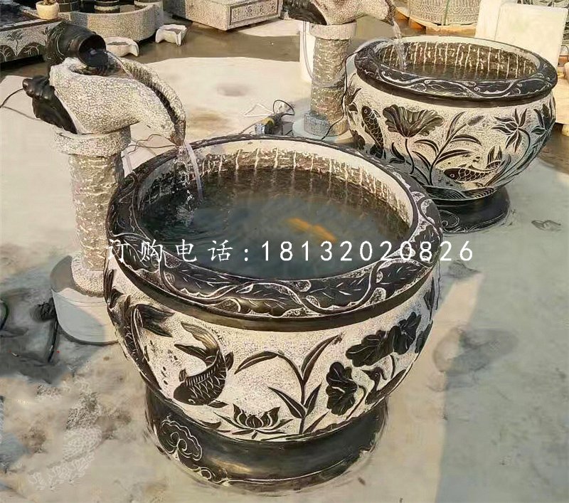 青石仿古石缸，別墅流水?dāng)[件