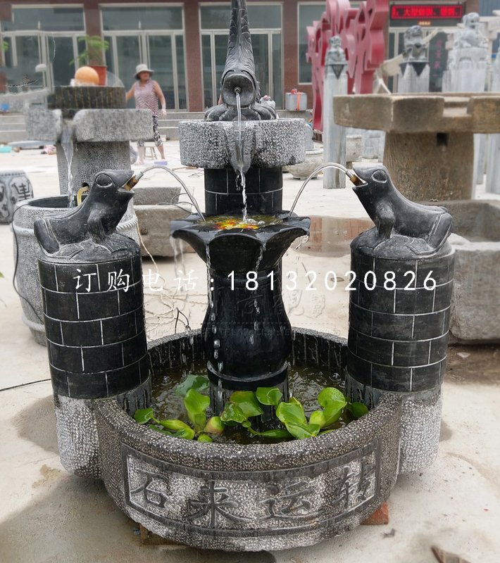 石來遠轉石雕，青石流水擺件