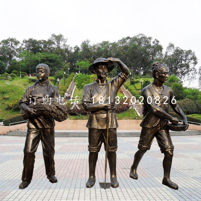 收稻子的人物銅雕，公園景觀銅雕