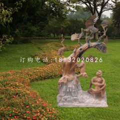 松鶴延年石雕，晚霞紅景觀石雕