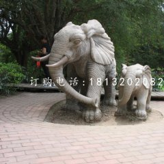 母子大象雕塑，公園石雕動物