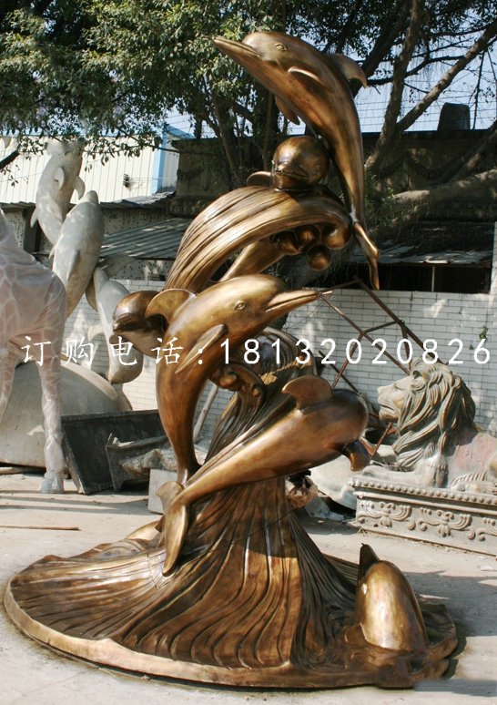 海豚銅雕，嬉戲銅雕