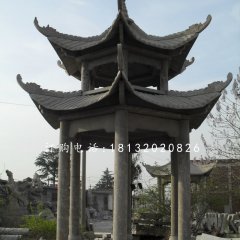 六角涼亭，青石涼亭雕塑
