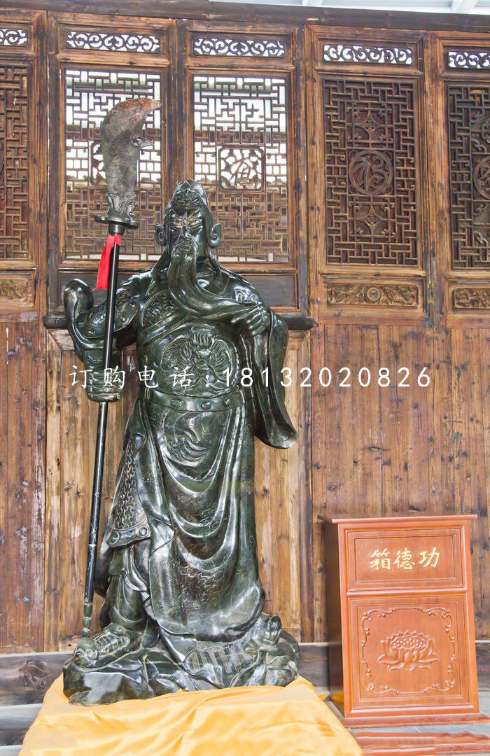 立式關公石雕，大理石關公