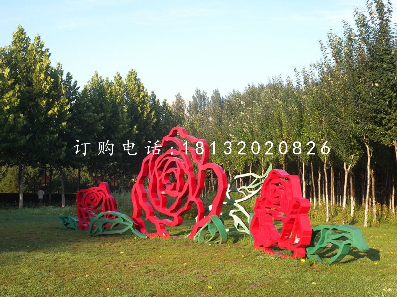 不銹鋼牡丹花雕塑，不銹鋼烤漆雕塑