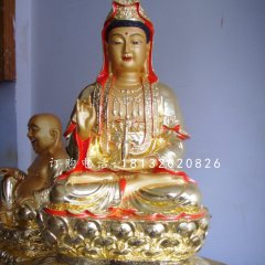 坐式銅觀音，彩繪銅觀音雕塑