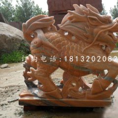 古代神獸石雕，晚霞紅麒麟雕塑