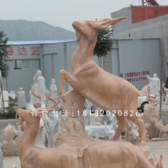 招財羊石雕，晚霞紅三陽開泰石雕