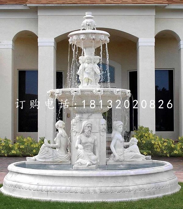 石雕噴泉，別墅漢白玉歐式噴泉