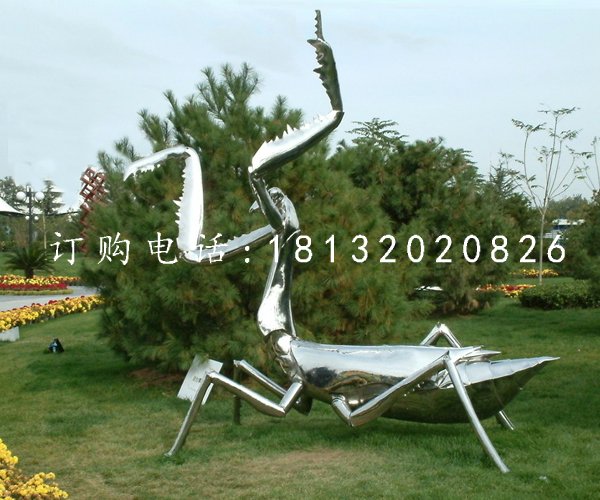 不銹鋼螳螂雕塑,公園昆蟲雕塑 (2)