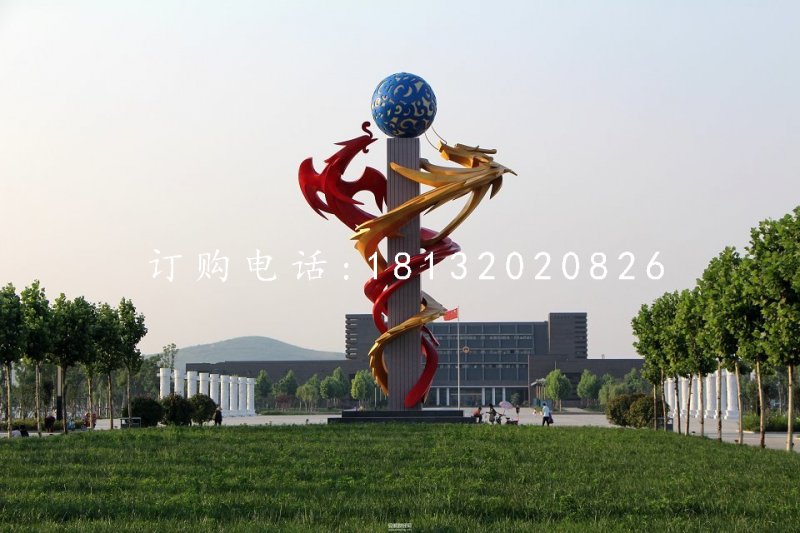 不銹鋼雙龍戲珠雕塑，廣場不銹鋼雕塑