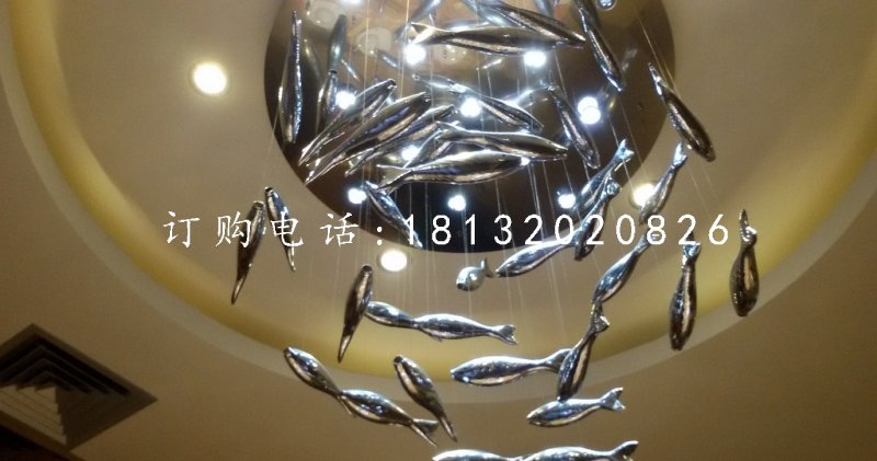 不銹鋼魚群雕塑，酒店大廳不銹鋼雕塑