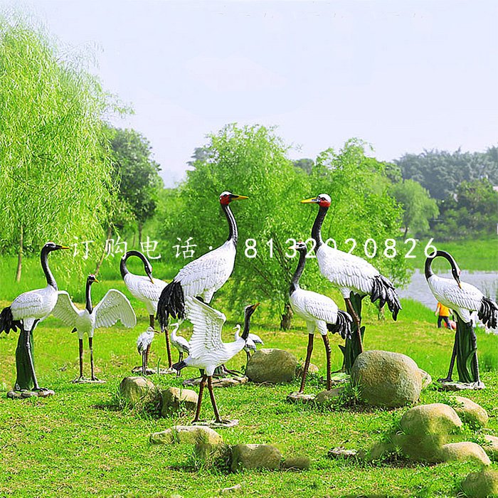 玻璃鋼丹頂鶴，仿真動(dòng)物雕塑，公園景觀雕塑 (8)