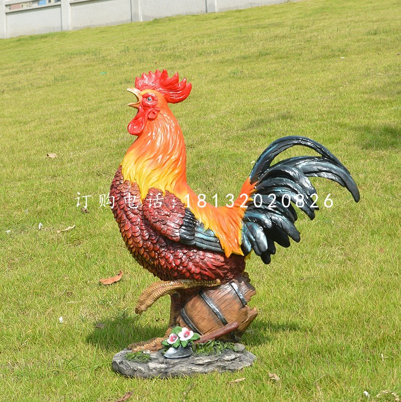 玻璃鋼彩繪仿真公雞，動物雕塑，公園景觀雕塑