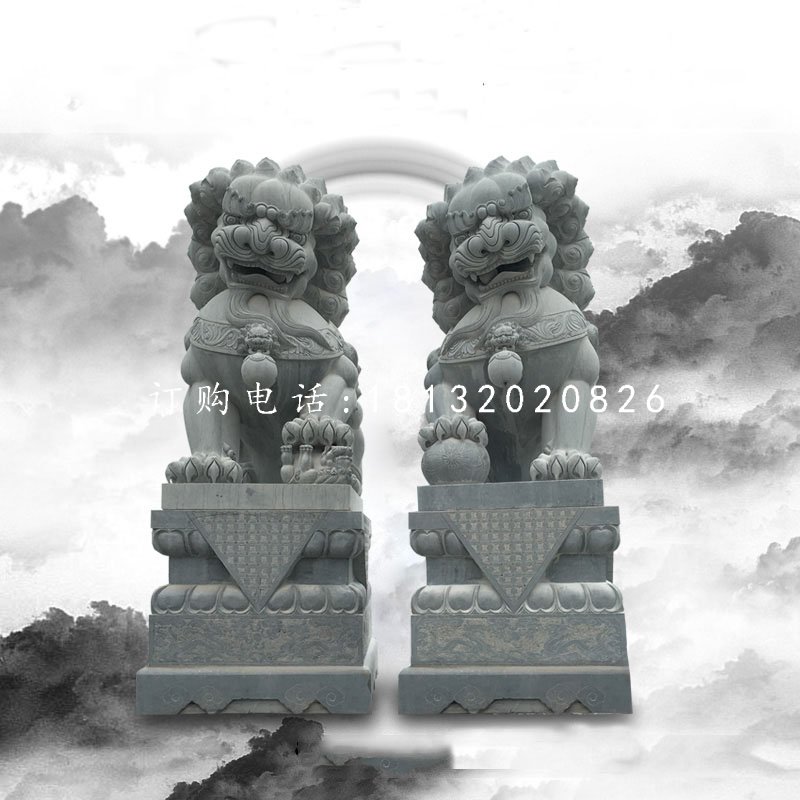 大理石踩球北京獅，看門獅子雕塑