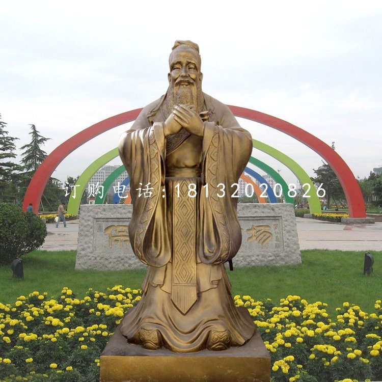 先師孔子雕塑，校園銅雕人物