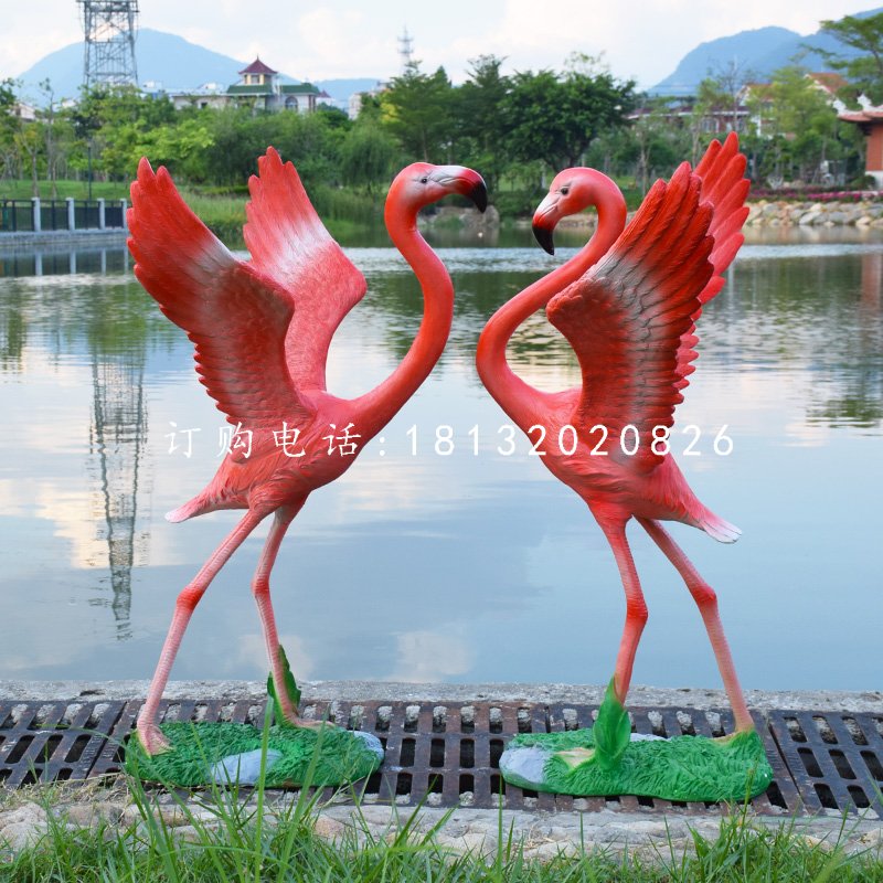 仿真火烈鳥雕塑，玻璃鋼動(dòng)物擺件