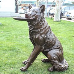接飛盤的狗銅雕，公園小品銅雕
